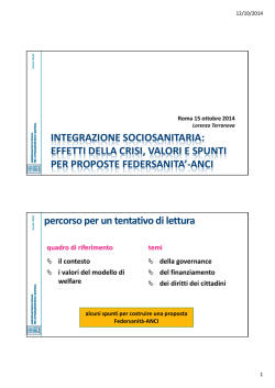 INTEGRAZIONE SOCIOSANITARIA: EFFETTI DELLA CRISI