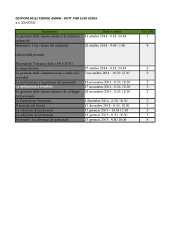 Argomento Data e orario Tot. Ore La gestione delle risorse umane e