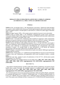 DR IMMATRICOLAZIONE AMMESSI TFA 2014-2015
