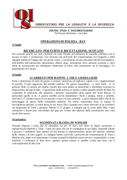 OPERAZIONI DI POLIZIA BAT RICERCATO PER