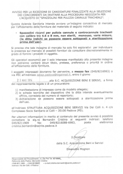 avviso per la ricezione di candidature finalizzate alla selezione dei
