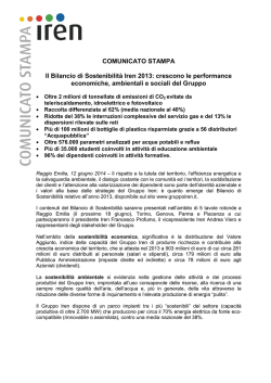 COMUNICATO STAMPA Il Bilancio di Sostenibilità Iren 2013