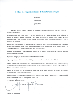 Il Saluto del Dirigente Scolastico dott.ssa Adriana