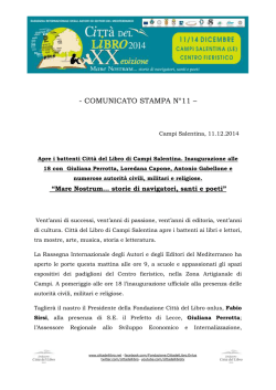 Comunicato Stampa n°11/2014 – Apertura Stand e