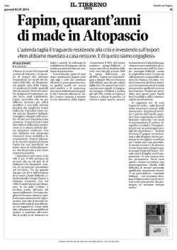 Il Tirreno &ndash; Fapim, 40 anni di made in Altopascio