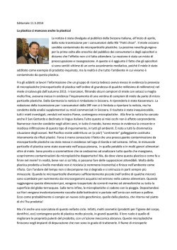 Editoriale 11.5.2014 La plastica ci mancava anche la plastica! La