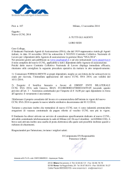 Prot. n. 107 Milano, 13 novembre 2014 Oggetto : Nuovo