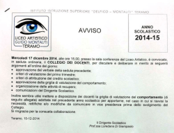 Il Collegio docenti di mercoled&igrave; 17 dicembre 2014, alle ore 15