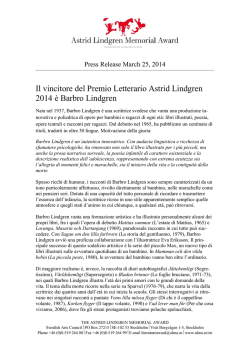 Il vincitore del Premio Letterario Astrid Lindgren 2014 &egrave;