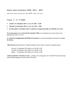 Inizio Anno Scolastico SMO 2014 &ndash; 2015 Classi 1^ 2^ 3^SMO