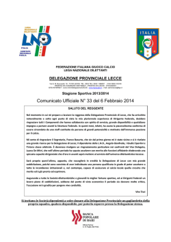 Comunicato Ufficiale N° 33 del 6 Febbraio 2014