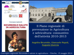 Il Piano regionale di prevenzione in Agricoltura e