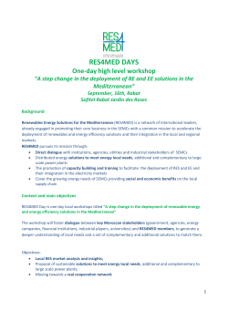 RES4MED DAYS One-day high level workshop “A step change in