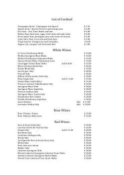 List of Cocktail White Wines Rose Wines Red Wines