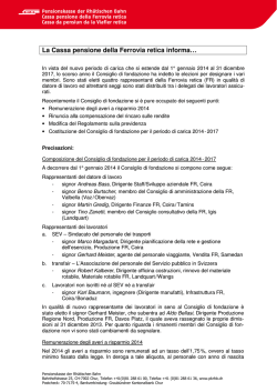 La Cassa pensione della Ferrovia retica informa&hellip;