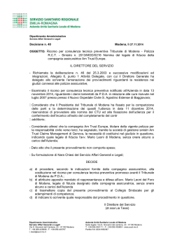 Decisione n. 40 Modena, lì 27.11.2014 OGGETTO: Ricorso per