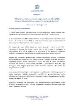 Nota seminario Finanziamenti EU - Confindustria Servizi Innovativi e