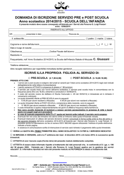 DOMANDA DI ISCRIZIONE SERVIZIO PRE e POST SCUOLA Anno