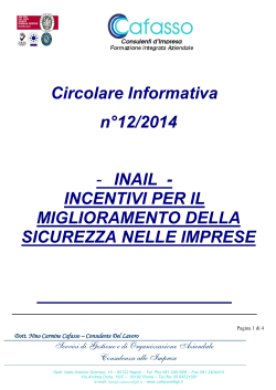 Circolare N.12-2014 INAIL - INCENTIVI PER IL MIGLIORAMENTO