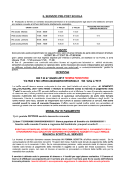 IL SERVIZIO PRE-POST SCUOLA USCITE ISCRIZIONI Dal 4 al 27