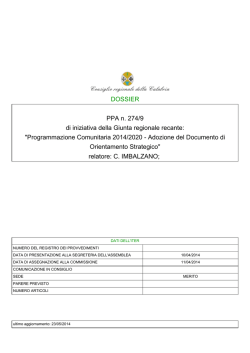DOSSIER PPA n. 274/9 di iniziativa della Giunta regionale recante