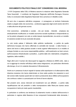 DOCUMENTO POLITICO FINALE XVII&deg; CONGRESSO CGIL MODENA