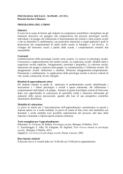PSICOLOGIA SOCIALE - M-PSI/05 - (9 CFU) Docente