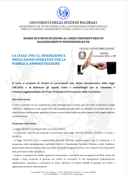 Bando UNIPA Corso Piano Triennale Prevenzione Corruzione
