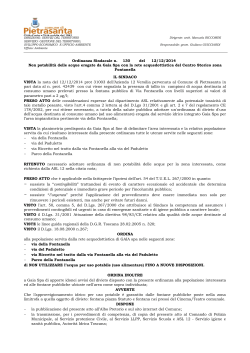 Ordinanza Sindacale n. 130 del 12/12/2014 Non potabilità delle