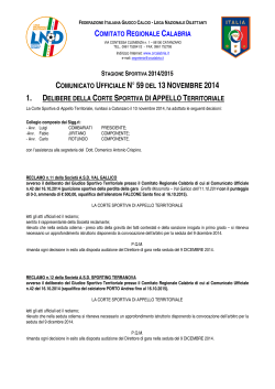 Comunicato Ufficiale n. 59 del 13 Novembre 2014