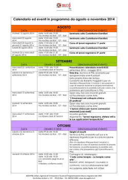 Calendario ed eventi in programma da agosto a novembre