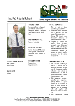 Ing. PhD Antonio Molinari - SIRIA - Servizi Integrati e Ricerca per l
