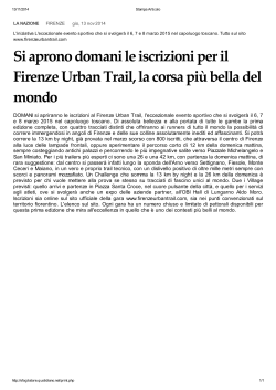 Si aprono domani le iscrizioni per il Firenze Urban Trail