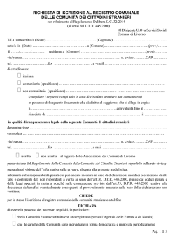 richiesta di iscrizione al registro comunale delle comunità dei
