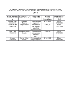 LIQUIDAZIONE COMPENSI ESPERTI ESTERNI ANNO 2014 Fattura