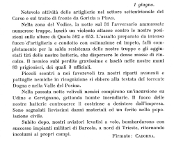 1 giugno. Notevole attività delle artiglierie nel