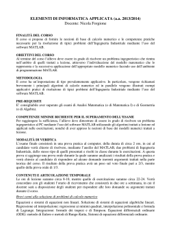 ELEMENTI DI INFORMATICA APPLICATA (a.a. 2013/2014) Docente
