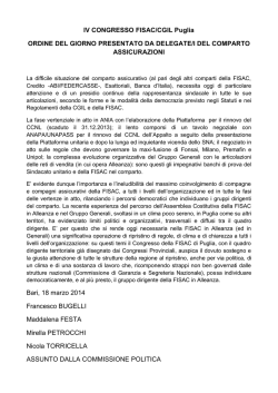 IV CONGRESSO FISAC/CGIL Puglia ORDINE DEL GIORNO