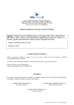 Delibera del Direttore Generale n. 854 del 17/10/2014 Oggetto