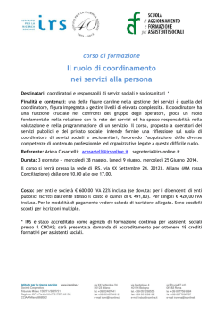 Il ruolo di coordinamento nei servizi alla persona