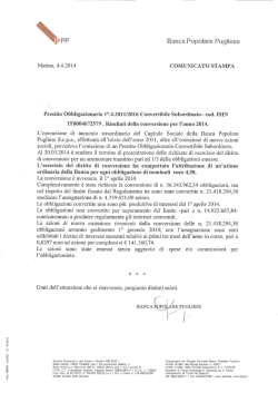 Prestito Obbligazionario Convertibile Subordinato