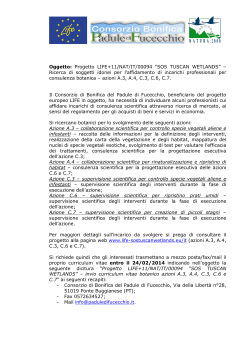 Oggetto: Progetto LIFE+11/NAT/IT/00094 “SOS TUSCAN WETLANDS”