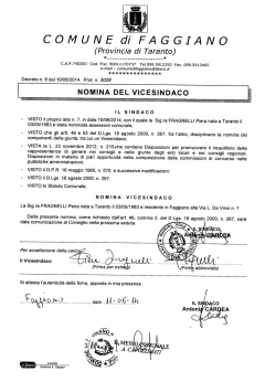 Nomina a Vice Sindaco del Consigliere Comunale Dr.ssa Piera
