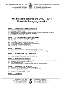 Wellnesstrainerlehrgang 2012 – 2014 Übersicht Lehrgangsinhalte