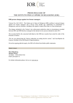 PRESS RELEASE OF THE ISTITUTO PER LE OPERE DI