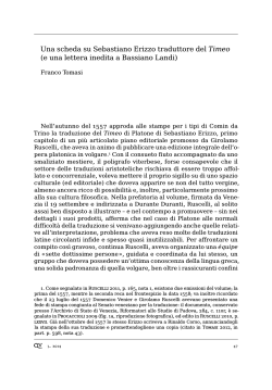 Una scheda su Sebastiano Erizzo traduttore del Timeo (e una lettera