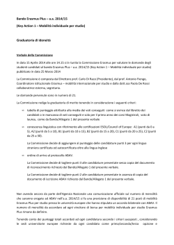 Bando Erasmus Plus – a.a. 2014/15 (Key Action 1 – Mobilità