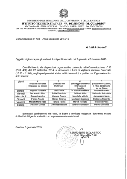 Turni di vigilanza studenti dal 7 gennaio al 31 marzo