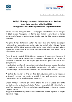 British Airways aumenta le frequenze da Torino Load factor