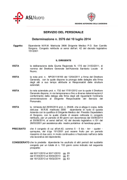 SERVIZIO DEL PERSONALE Determinazione n. 3576